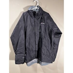 BERGHAUS AQ2 Waterproof Jacket  Mens 2XL Hidden Hood Black Nylon Drawstring